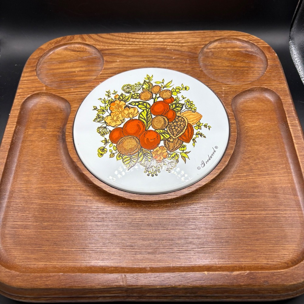 Vintage‎ Goodwood Wooden Serving Cheese Tray Fruit Design 1970s